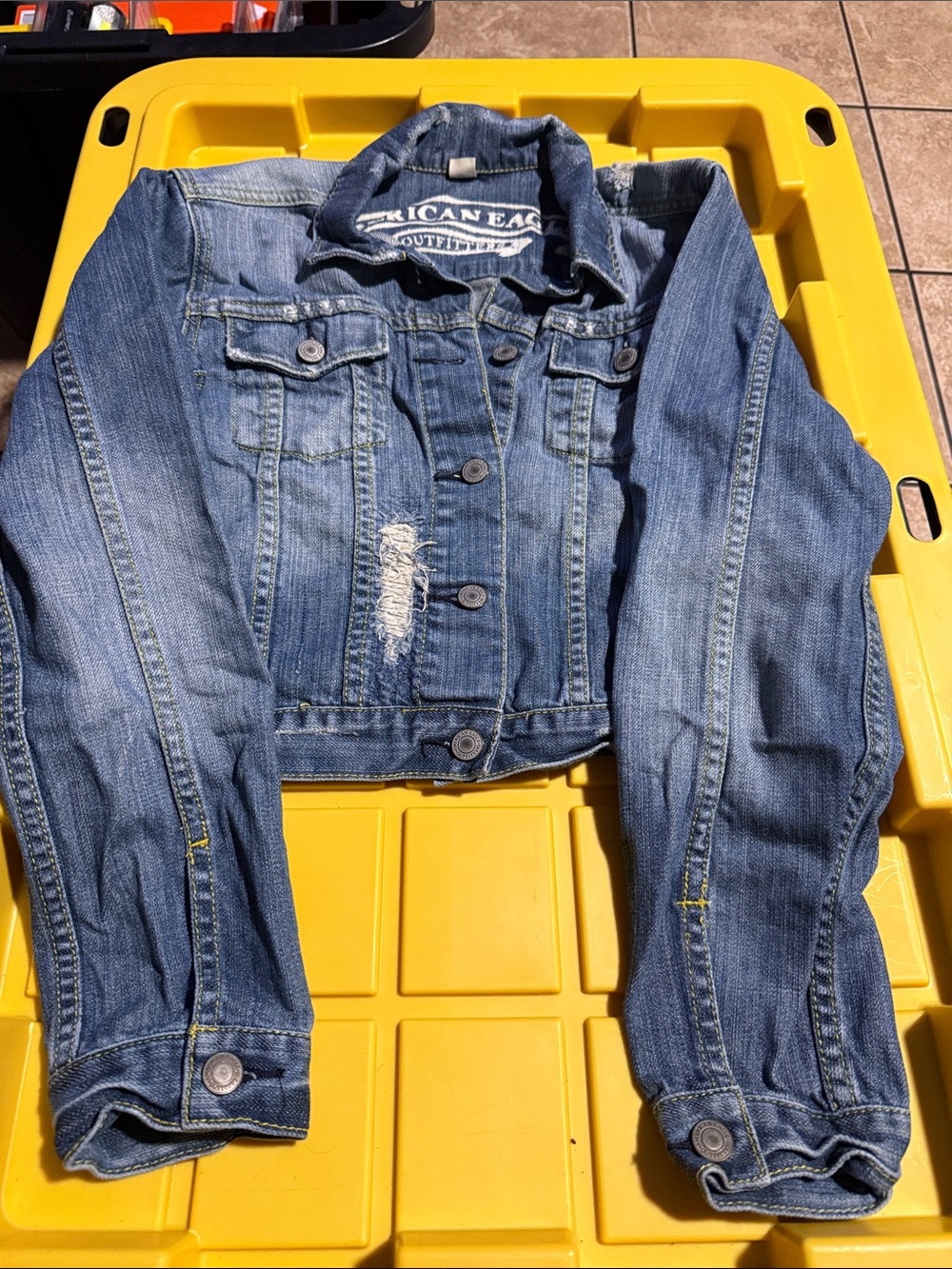 American Eagle Outfitters Distressed Blue Denim Jacket
